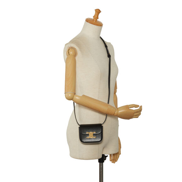 Auth Celine Mini Triomphe Black Calf #146749C15B - Picture 9 of 10